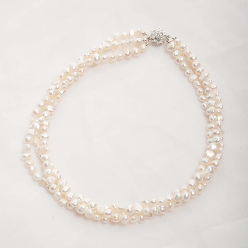 Unique Three Strand Pearl Floral Handmade Necklace
