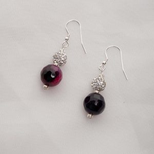 Purple Agate with rihinestone bead Earrings