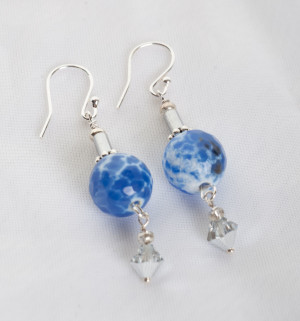 Blue Agate with Sterling Silver and Swarvoski Crystal earrings
