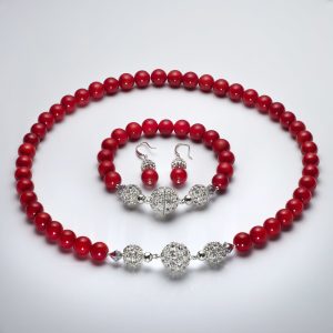 Red Coral with rhinestone crystal beads and sterling silver