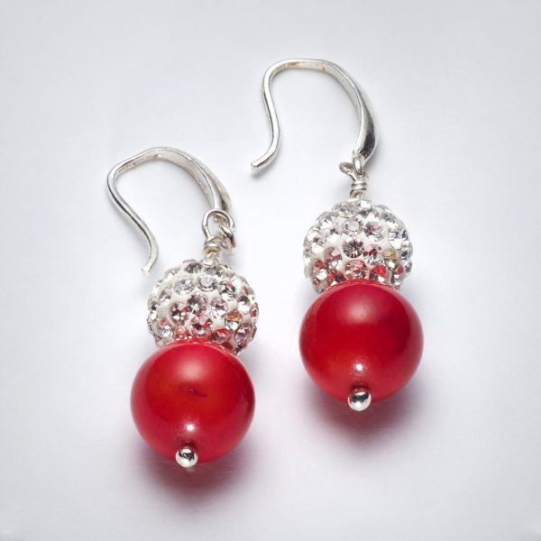 Red Coral with rhinestone crystal beads and sterling silver