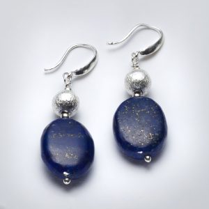 Lapis Lazuli Necklace + Earrings Blue with gold flecks and sterling silver clasp