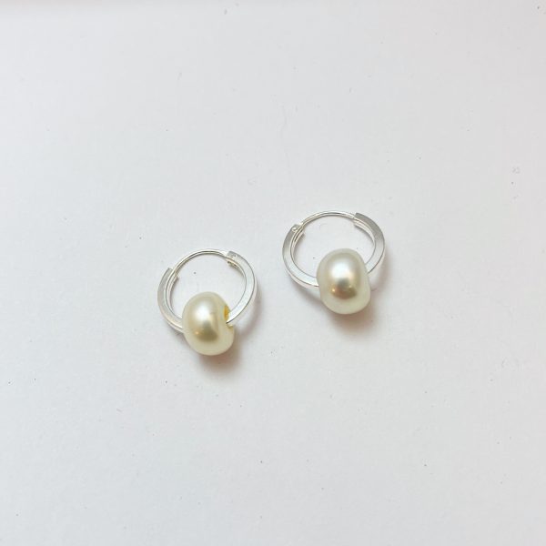 Sterling Silver Hoop Earrings with Real Pearl