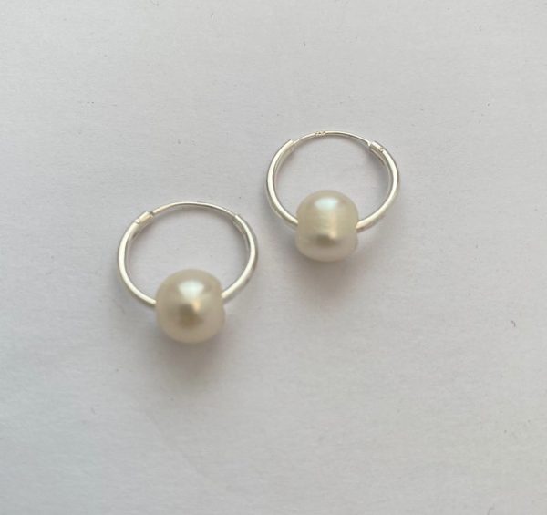 Hoop Sterling Silver and Freshwater Pearl Earrings