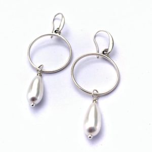 Circle Drop Earrings with Glass Pearls