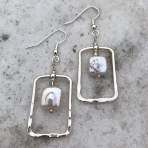 Cultured Square Freshwater Pearl and Sterling Silver Earring wire