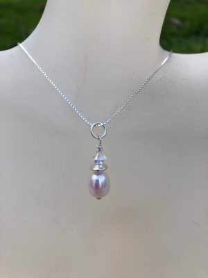 A Pearl and Swarovski Crystal Sterling Silver Pendant Necklace