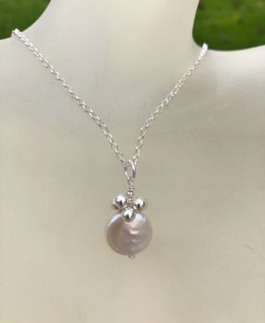 Cultured Round Pearl and Sterling Silver Pendant