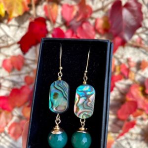 Abalone Shell, Agate and Gold Plated Earrings