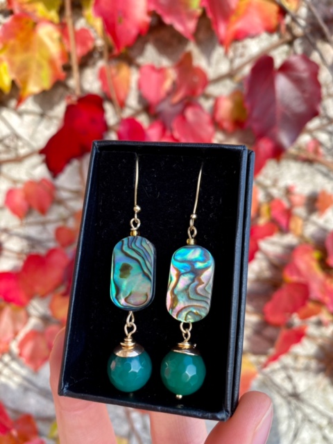 Abalone Shell, Agate and Gold Plated Earrings