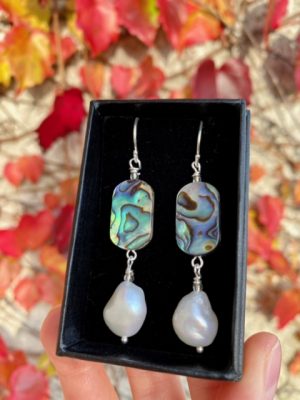 Abalone Shell, Freshwater Pearl and Sterling Silver Earrings