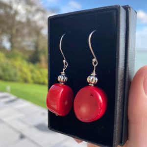 Coral and Sterling Silver Earrings