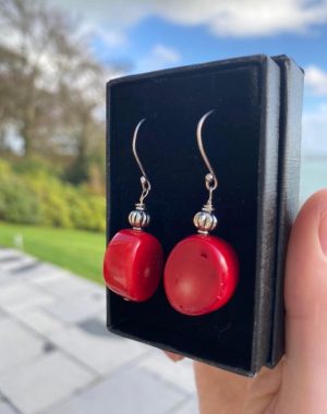 Coral and Sterling Silver Earrings