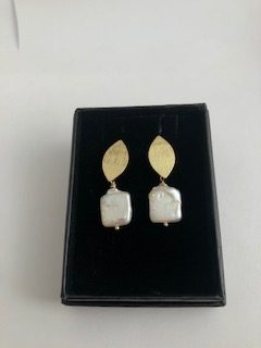 Cultured Square Pearls and Gold Plated Earrings