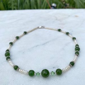 Freshwater Pearls,Jade and Swarovski Crystal Necklace