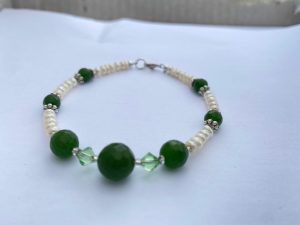 Freshwater Pearls,Jade and Swarovski Crystal Bracelet