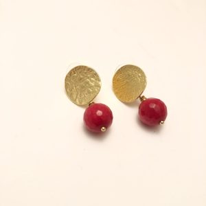 Red Jade and Gold Plated Disk Earrings