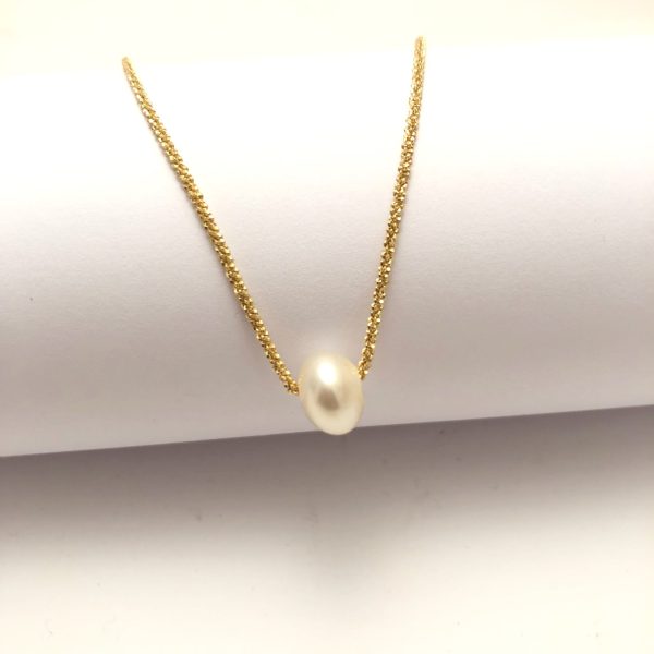 Real Pearl on Sterling Silver and Gold Plated Chain