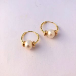 A Real Pearl on 18ct Rolled Gold on Sterling Silver Hoop Earring