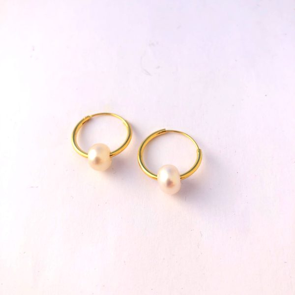 A Real Pearl on 18ct Rolled Gold on Sterling Silver Hoop Earring