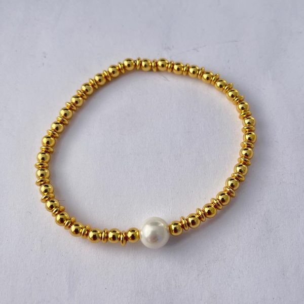 Single Pearl with gold filled beads on elastic