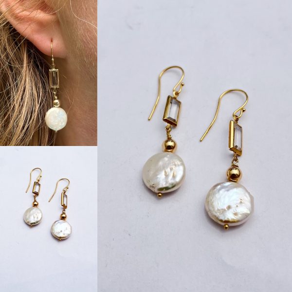 Cultured Real Pearls with Swarovski Crystal and 18ct Gold Filled Earring Wire on Sterling Silver