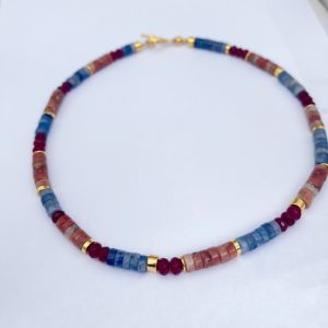 Blue Aventurine,Red Agate and Salmon Jade Semi-precious Stone Necklace