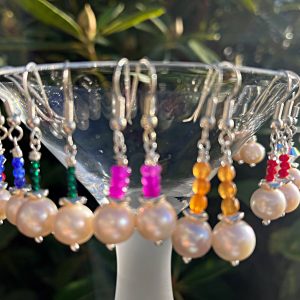 Beautiful Real Pearls ,Semi-Precious Stones with Sterling Silver Hooks