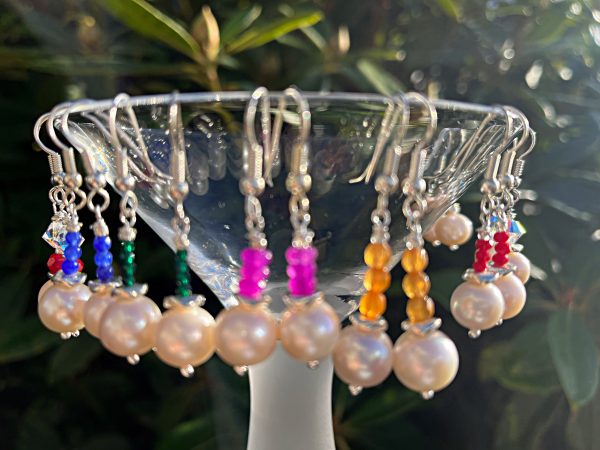 Beautiful Real Pearls ,Semi-Precious Stones with Sterling Silver Hooks